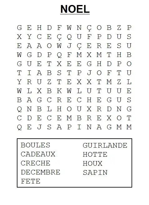Coloriage Mots Cachés Thème Noël pour Enfants - Jeux à imprimer à imprimer