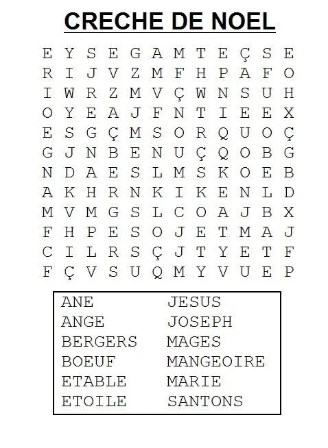Coloriage Jeu de mots cachés sur le thème de Noël - Jeux à imprimer à imprimer