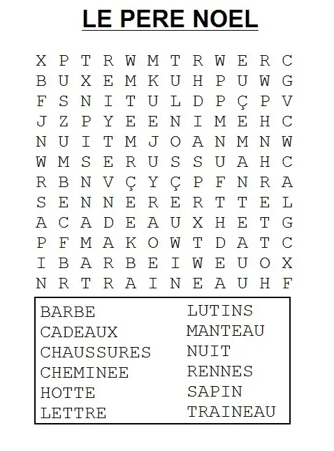 Coloriage Puzzle de mots dissimulés festifs de Noël - Jeux à imprimer à imprimer