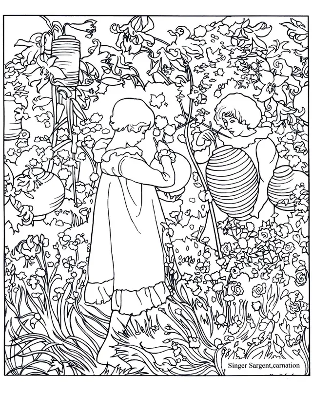 Coloriage John Singer Sargent Carnation Lily Lily Rose - Art à imprimer