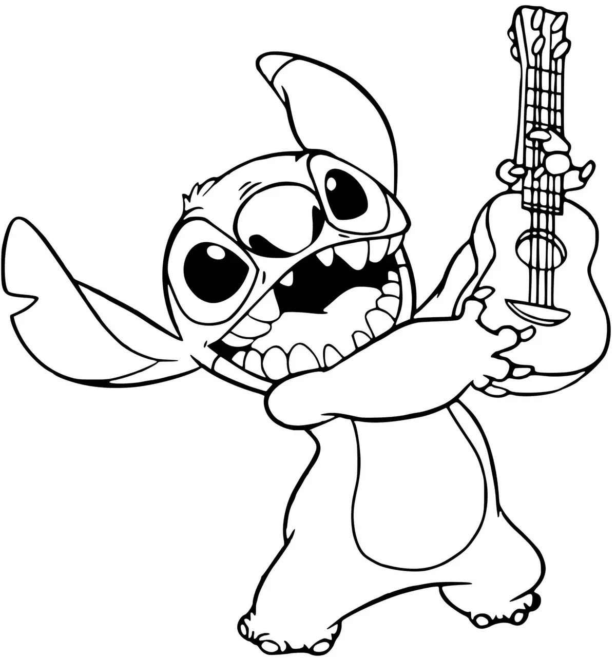 Kleurplaat Stitch speelt gitaar om te ontspannen om te printen