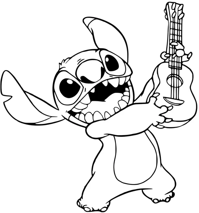 Coloriage Jouer De La Guitare Pour Se Detendre - Stitch à imprimer