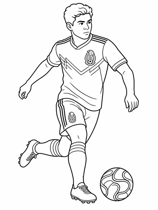 Desenho de Jogador do México em drible dinâmico para colorir