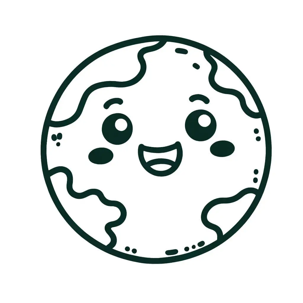 Coloriage Jour De La Terre Planète Kawaii Simple - Jour de la Terre à imprimer