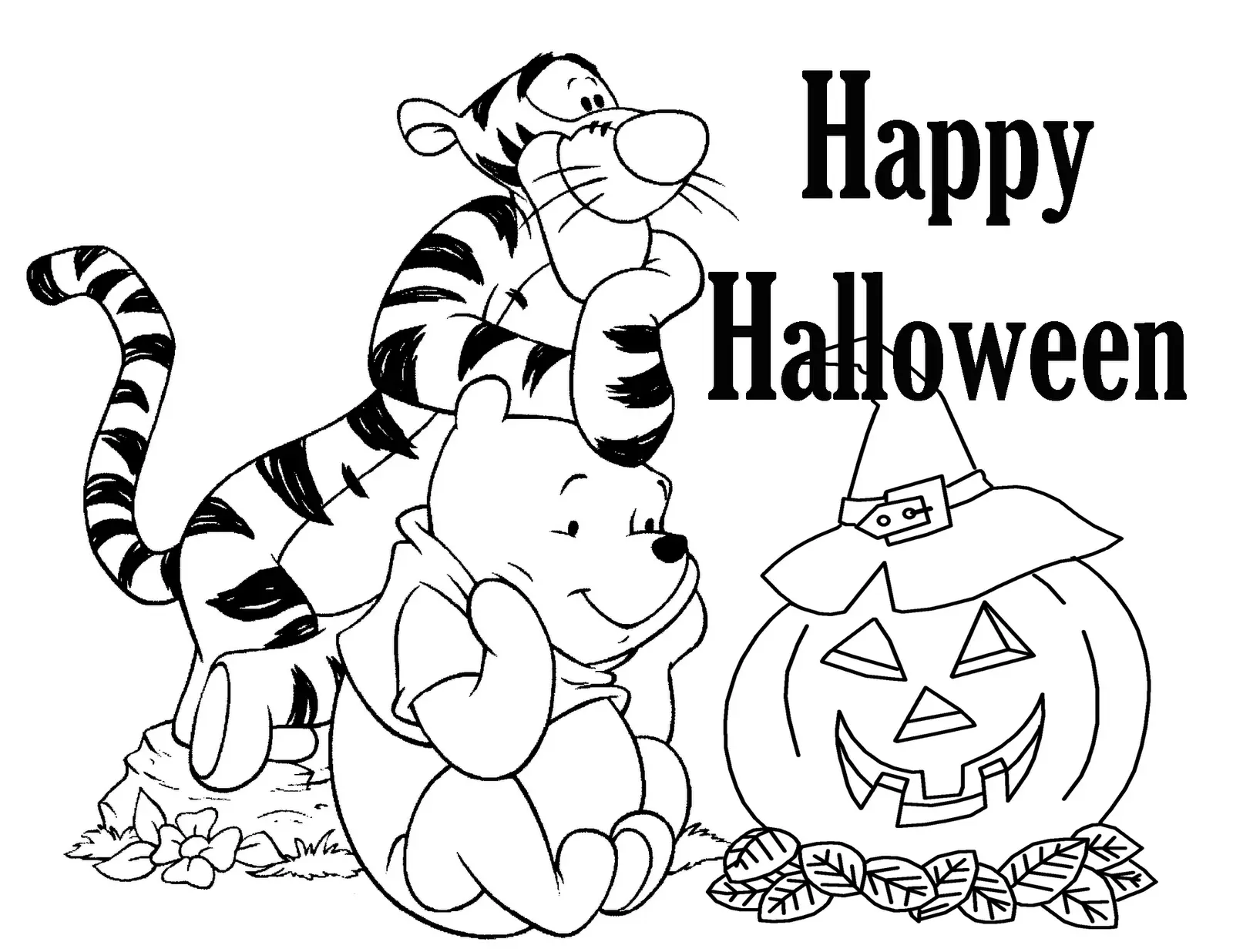Coloriage Tigrou et Winnie l'Ourson Halloween - Halloween à imprimer