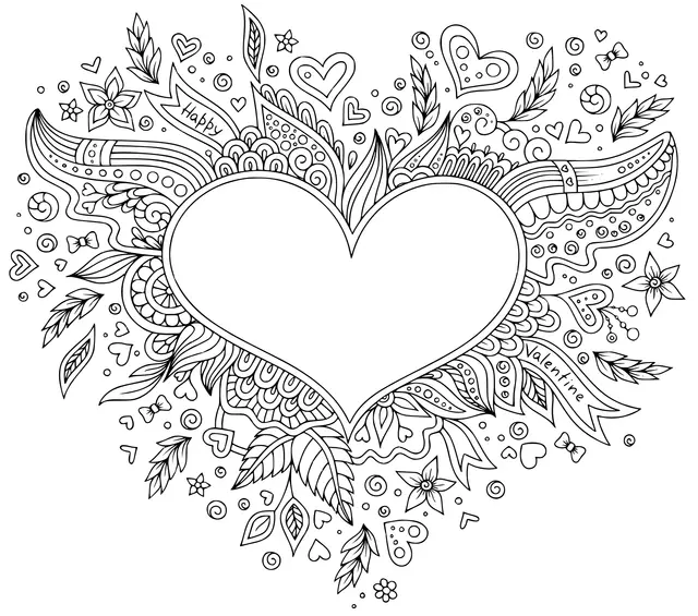 Coloriage Joyeuse St Valentin Cœur Avec Des Motifs - Saint-Valentin à imprimer
