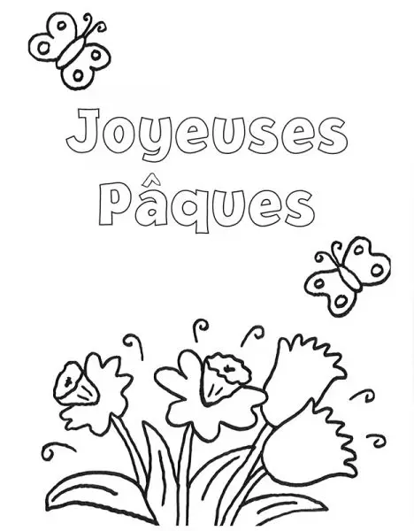Coloriage Joyeuses Pâques Avec Des Fleurs - Pâques à imprimer