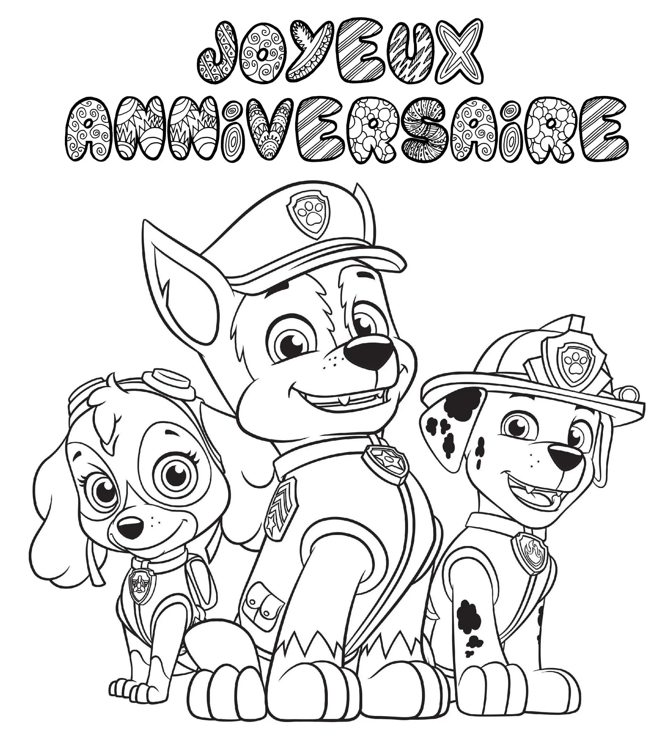 Coloriage Joyeux Anniversaire Pat Patrouille - Joyeux anniversaire à imprimer