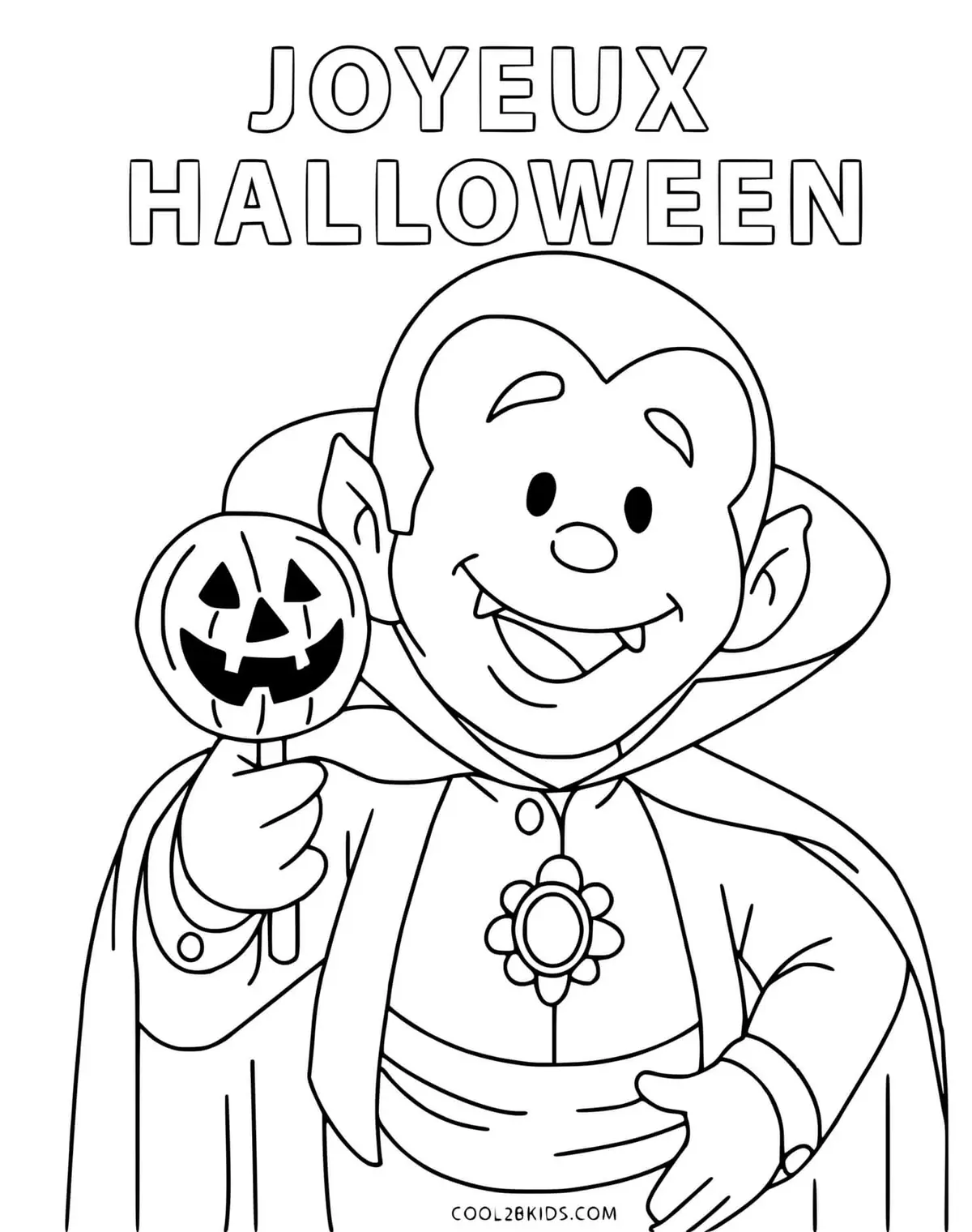 Kleurplaat Vrolijke Halloween Vampier Dracula om te printen