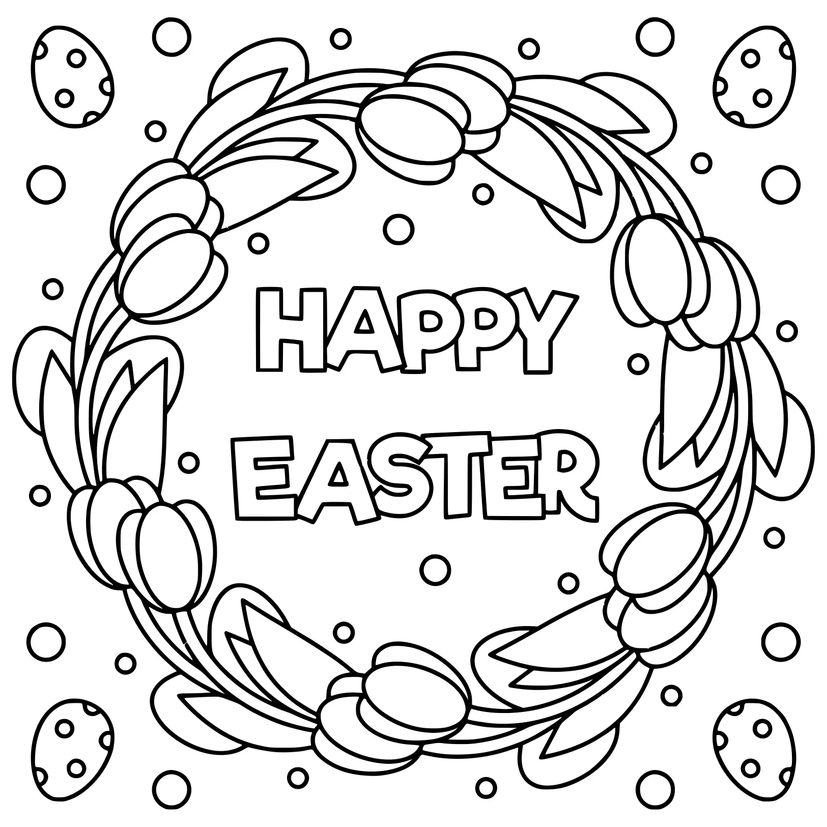 Coloriage Joyeux Pâques Noir Et Blanc Illustration - Pâques adulte à imprimer