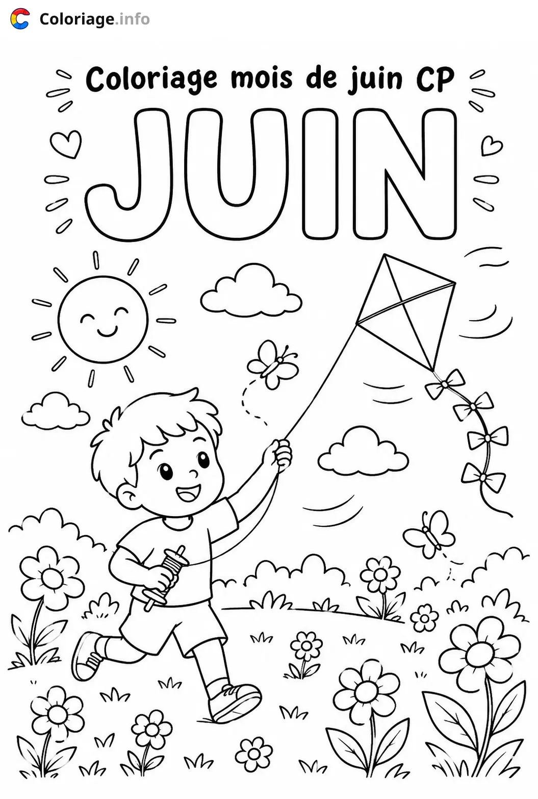Coloriage juin maternelle ps enfant qui court - Juin à imprimer