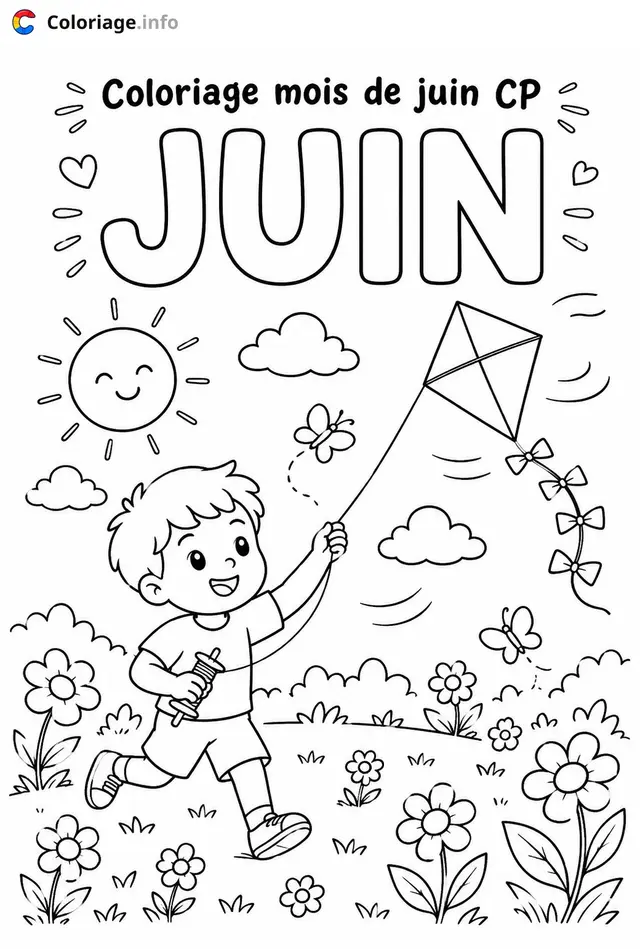 Coloriage juin maternelle ps enfant qui court - Juin à imprimer