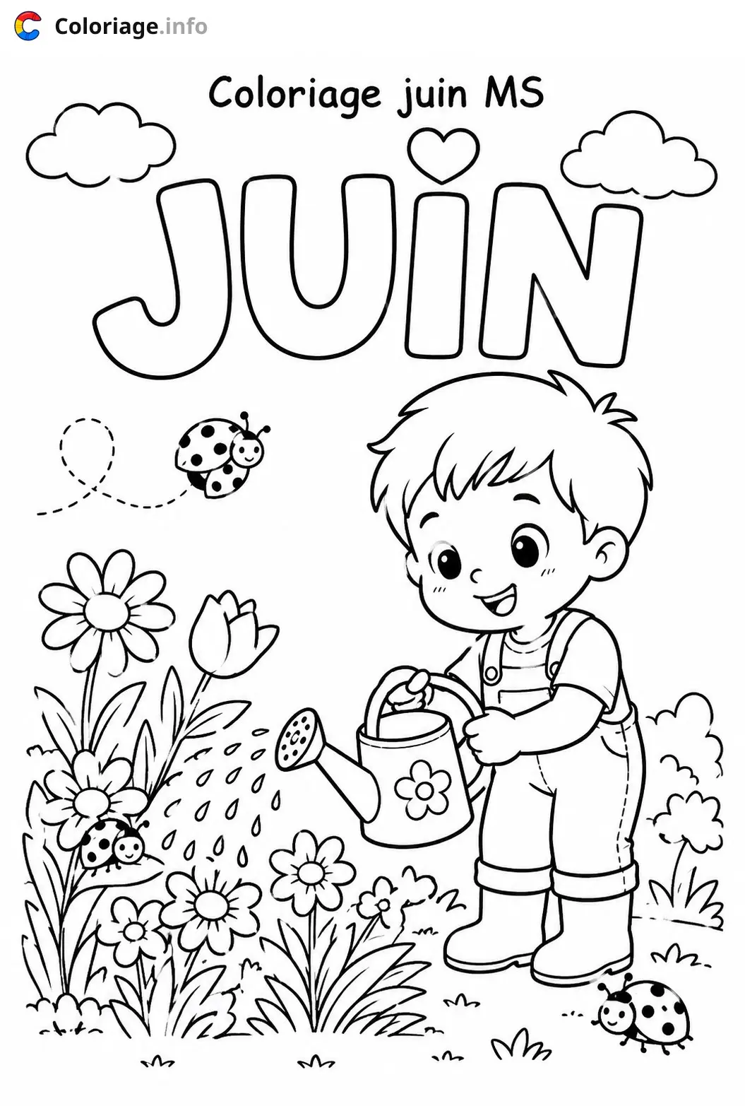 Coloriage juin ms enfant plante - Juin à imprimer