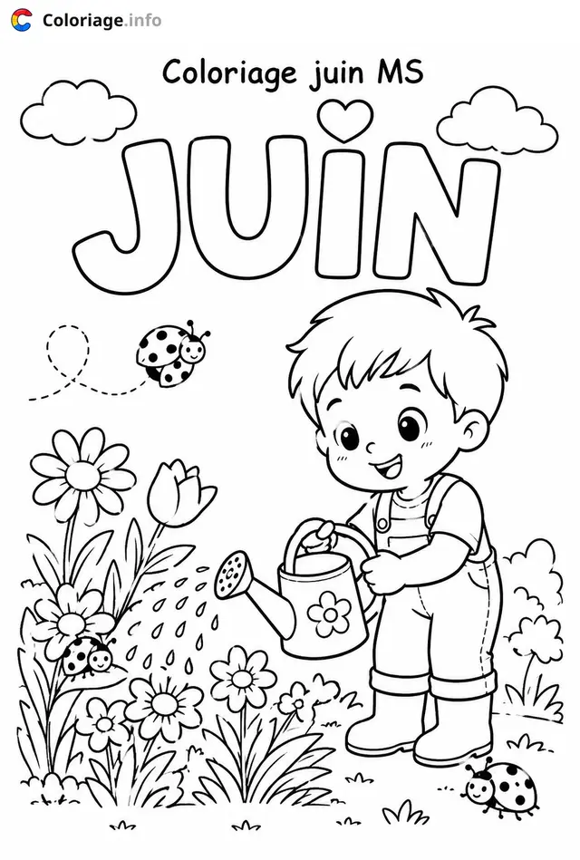 Coloriage juin ms enfant plante - Juin à imprimer