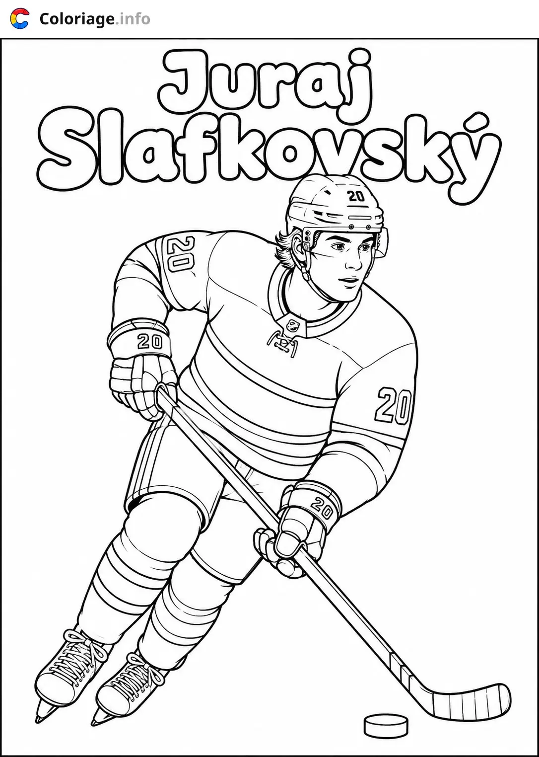 Ausmalbild Juraj Slafkovsky Eishockeyspieler Nummer 20 zum Ausdrucken