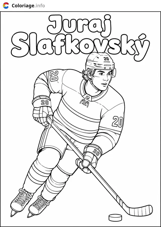 Coloriage Juraj Slafkovsky patinant avec son bâton - Hockey à imprimer