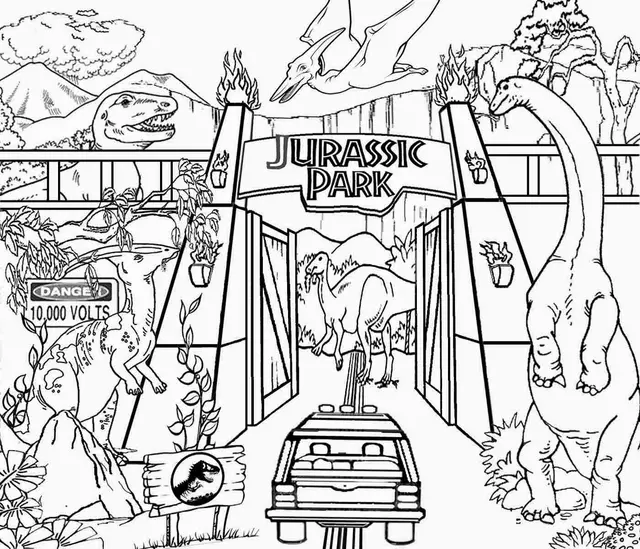 Coloriage Jurassic Park Lego World - Jurassic World Park à imprimer