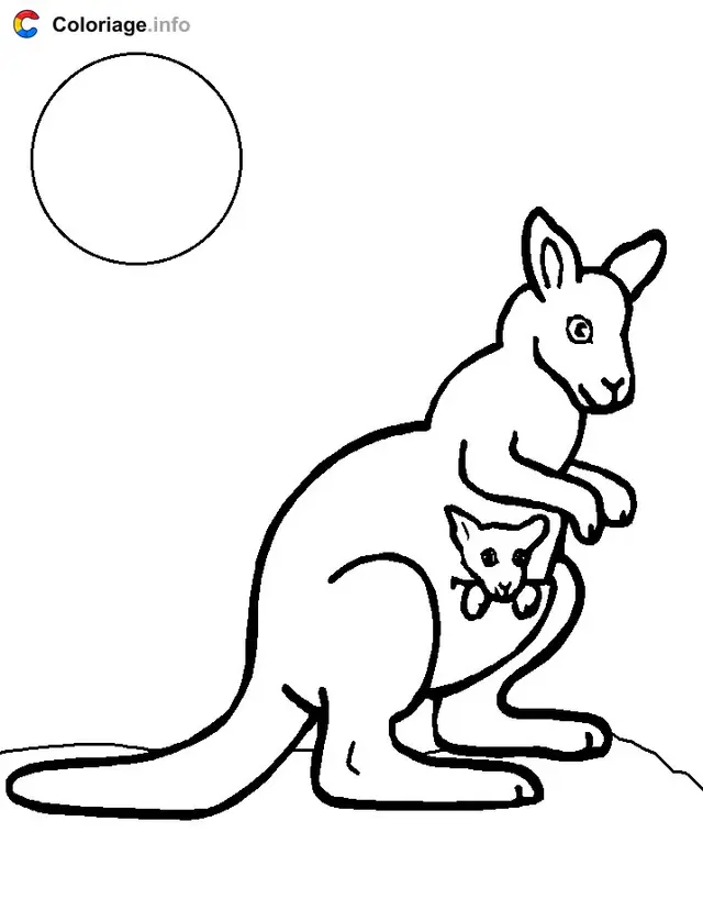 Coloriage Kangourou avec son bébé - Kangourou à imprimer