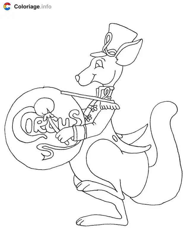 Coloriage Kangourou musicien - Kangourou à imprimer
