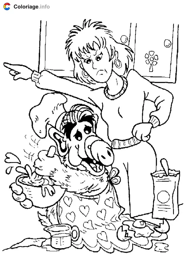 Desenho de Kate repreende Alf para colorir