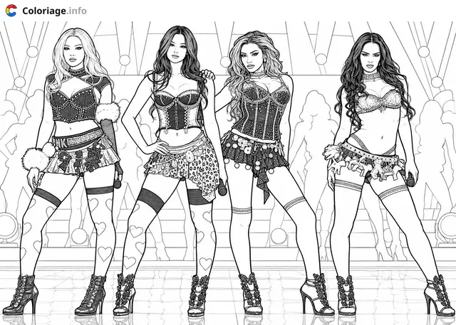 Coloriage Kateseye Au show de Victoria secret événement - Katseye à imprimer