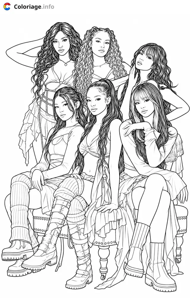 Coloriage Katseye girl group américain stylisées - Katseye à imprimer