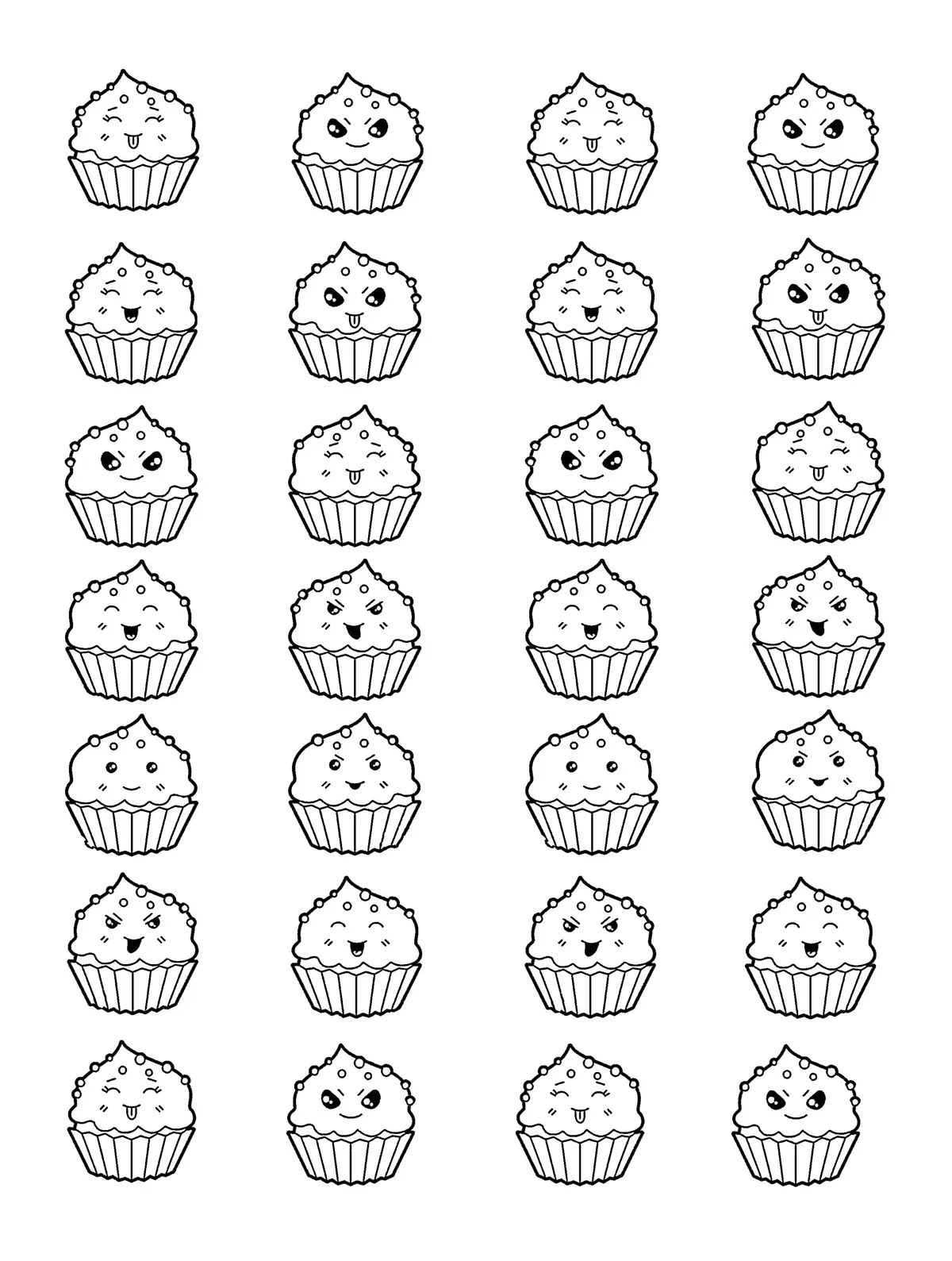 Kleurplaat Kawaii Cupcake om te printen