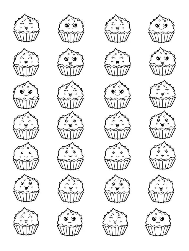 Coloriage Kawaii Cupcake - Kawaii à imprimer