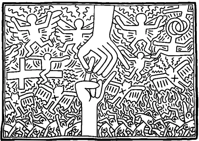 Coloriage Personnages dansants dans l'univers de Haring - Art à imprimer