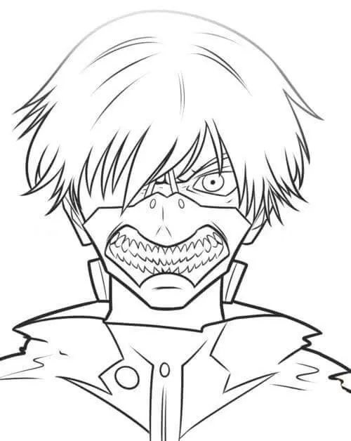 Coloriage Ken Kaneki Avec Sourire Terrifiant - Tokyo ghoul à imprimer