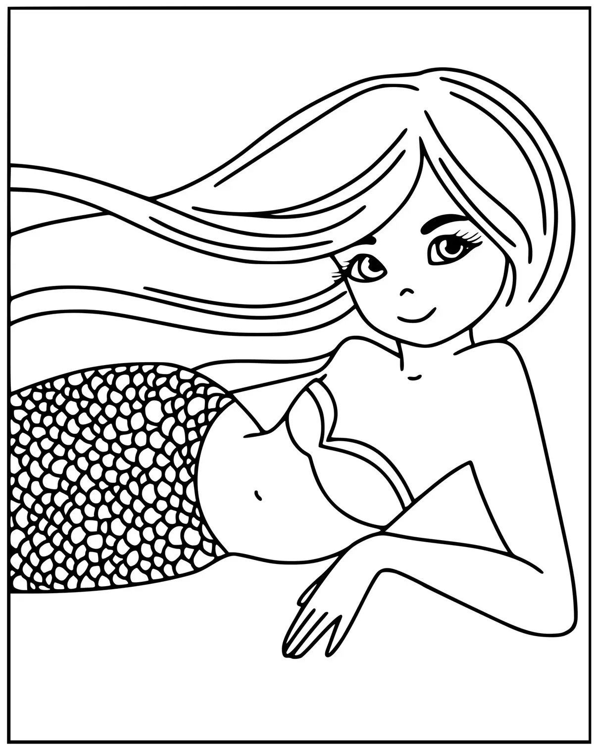 Coloriage Kind Mermaid Smiling Barbie - Sirène à imprimer