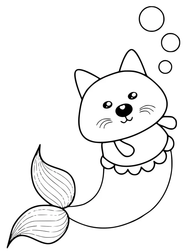 Coloriage Kitty Sirène Chat Mignon - Sirène à imprimer