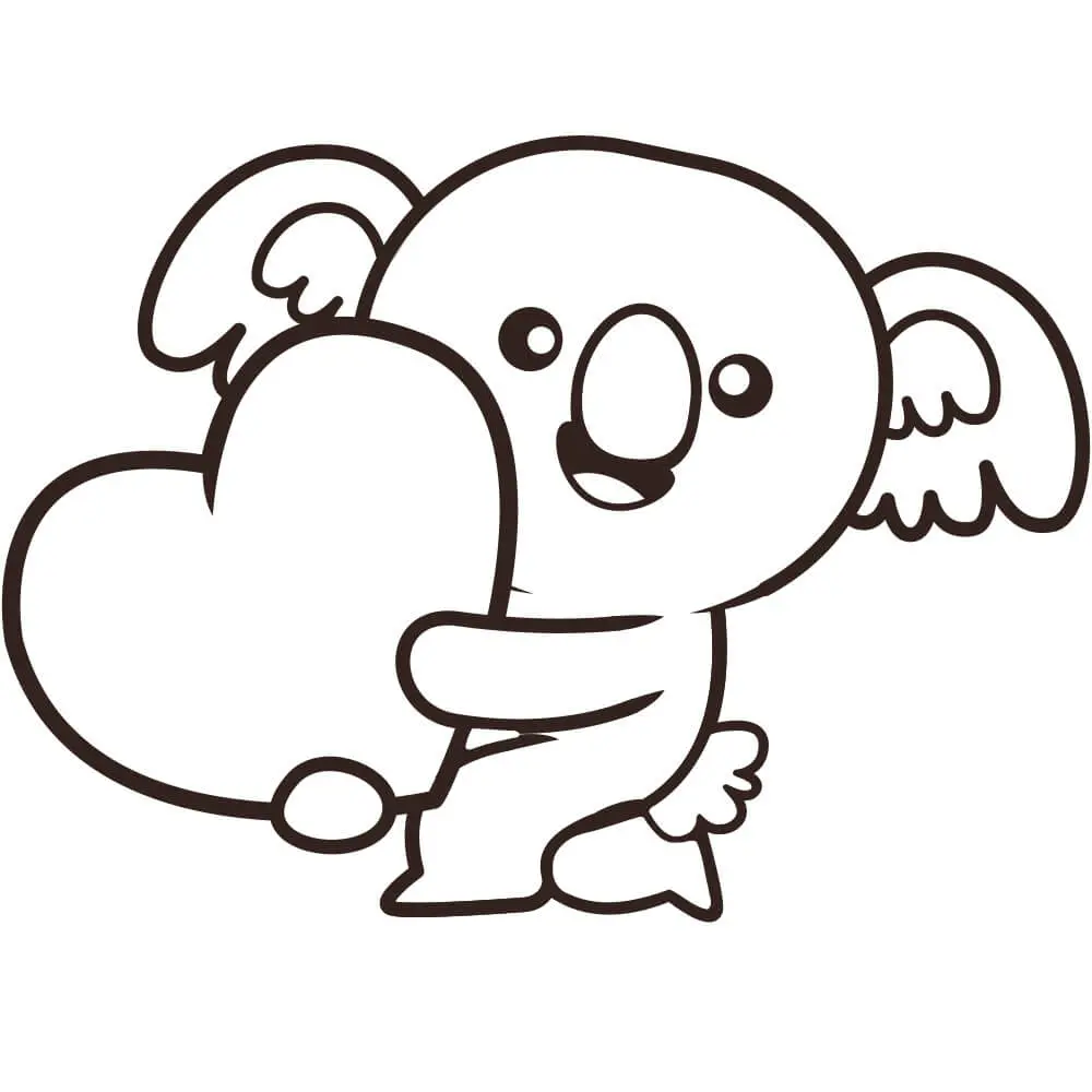 Coloriage Koala Mignon Avec Un Cœur En Chocolat - Koala à imprimer
