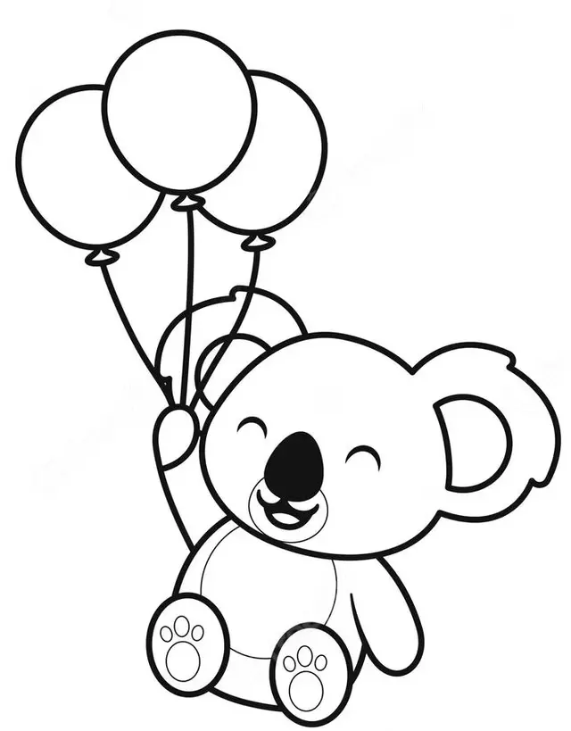 Coloriage Koala Mignon Tenant Sur Des Ballons - Koala à imprimer