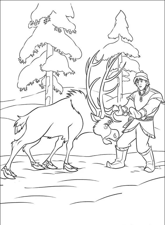 Coloriage Kristoff Discute Avec Sven - La Reine des neiges à imprimer