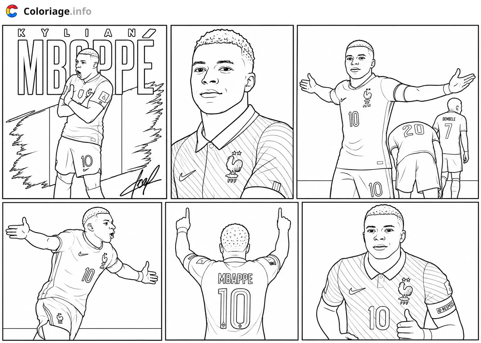 Coloriage Kylian Mbappé le champion footballeur - Foot à imprimer