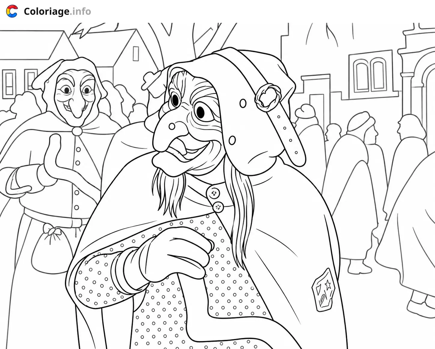 Disegno di La Befana Crudelia e i suoi dalmati crudeli – La Befana – da stampare