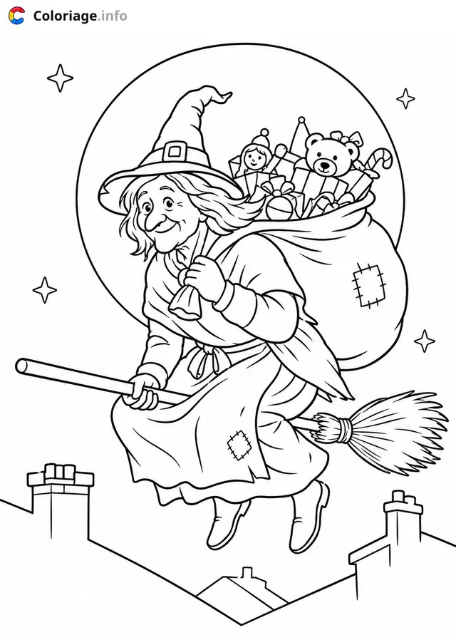 Desenho de A Befana, a Bruxa e seus Brinquedos Mágicos para colorir