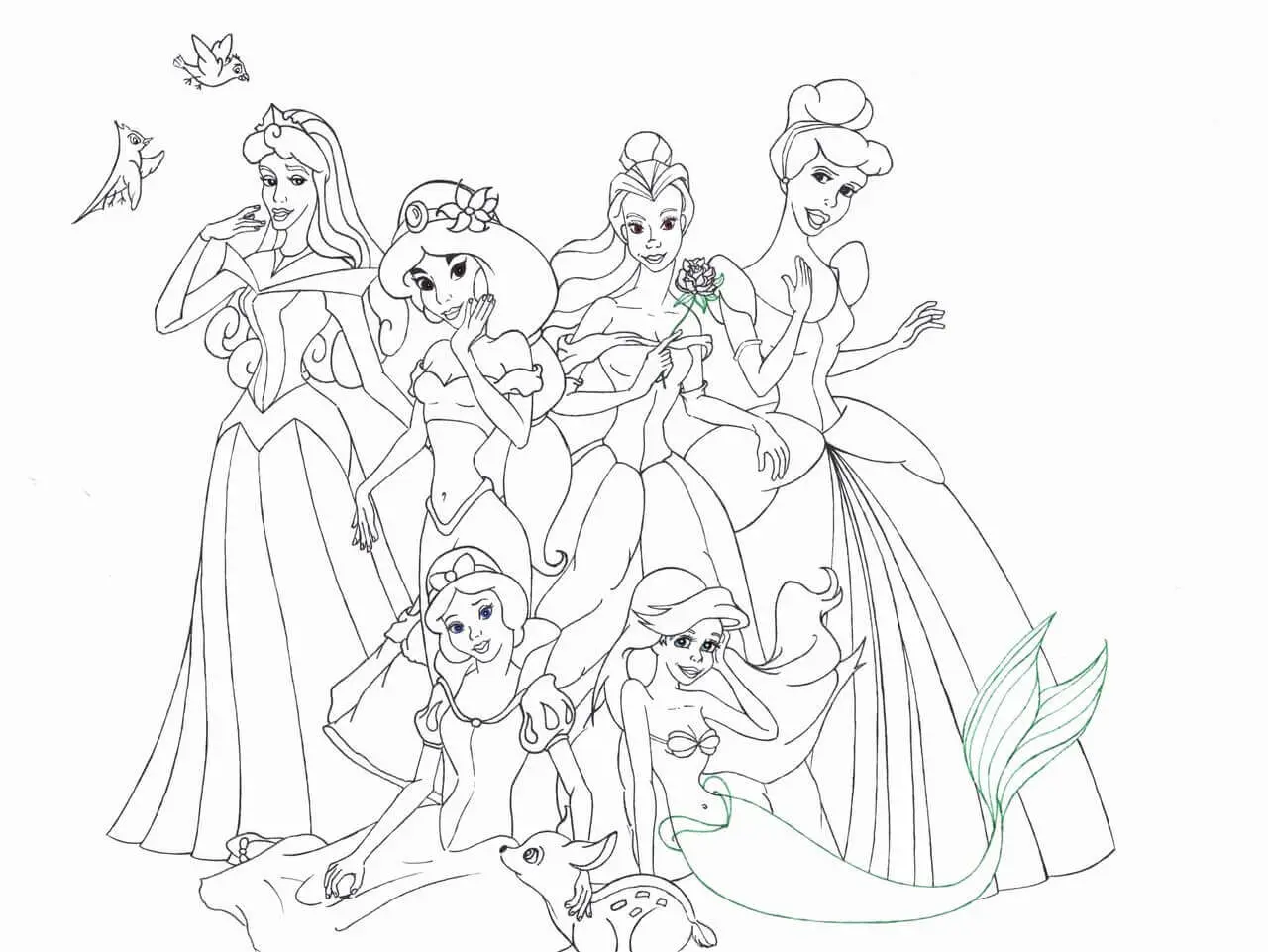 Coloriage Aurore Disney en robe rose avec sa baguette - La Belle au bois dormant à imprimer