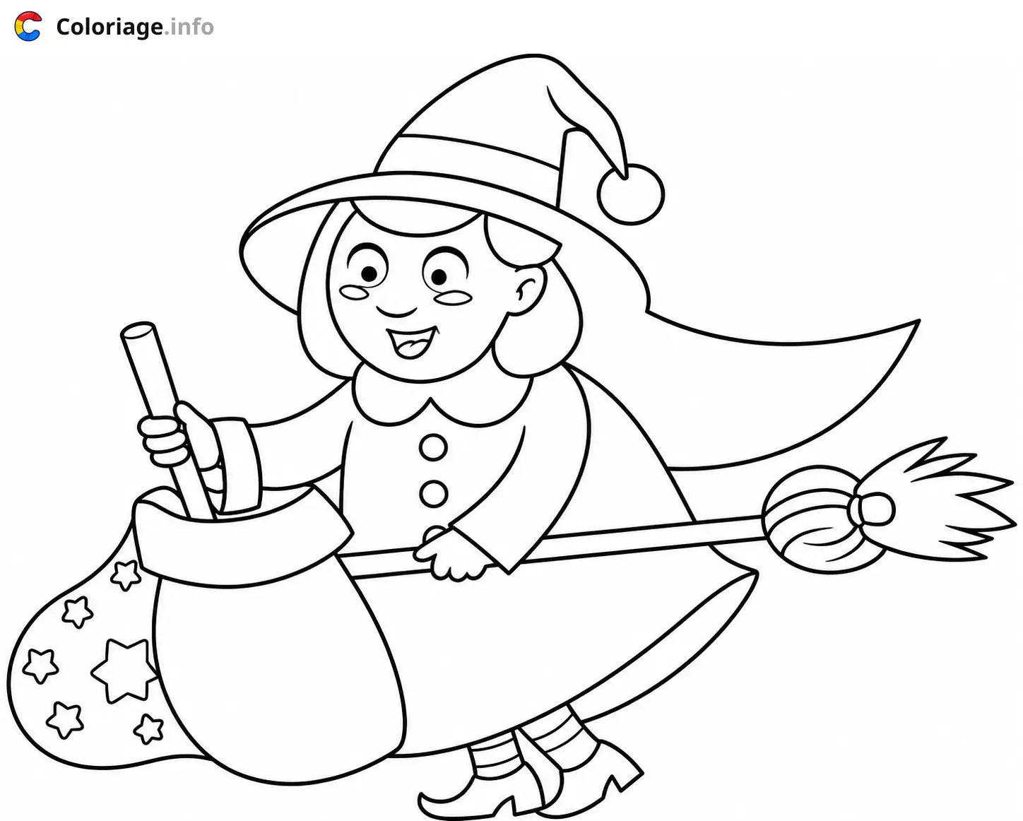Disegno di La buona Befana sorridente – La Befana – da stampare