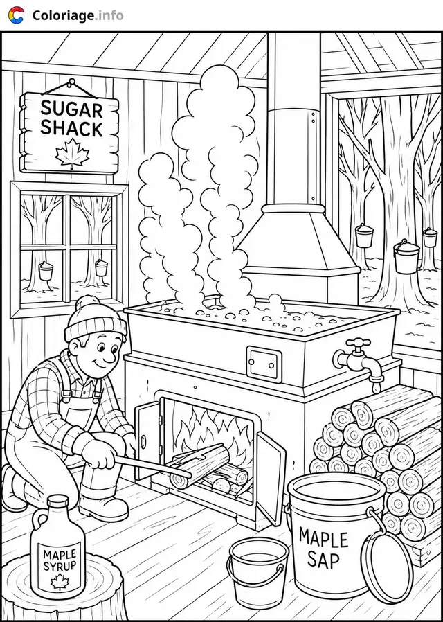 Desenho de A Cabana de Açúcar Canadense para colorir