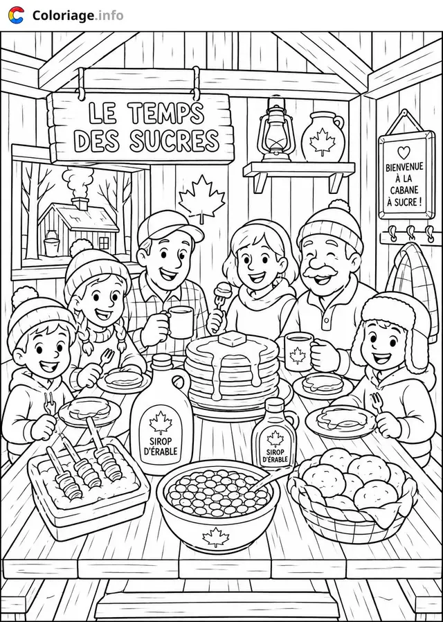 Desenho de A cabana de açúcar em família para colorir