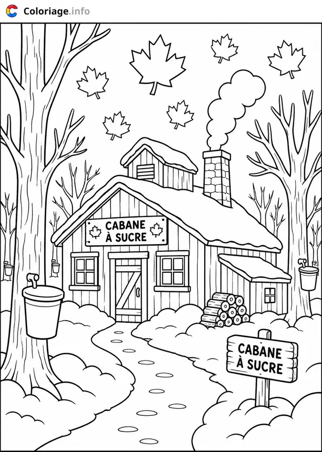 Desenho de Cabana de Açúcar no Inverno para colorir