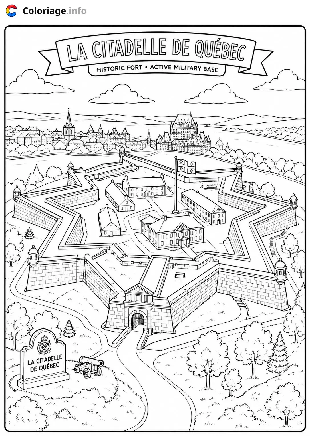 Coloriage La Citadelle de Québec à colorier - Monuments à imprimer