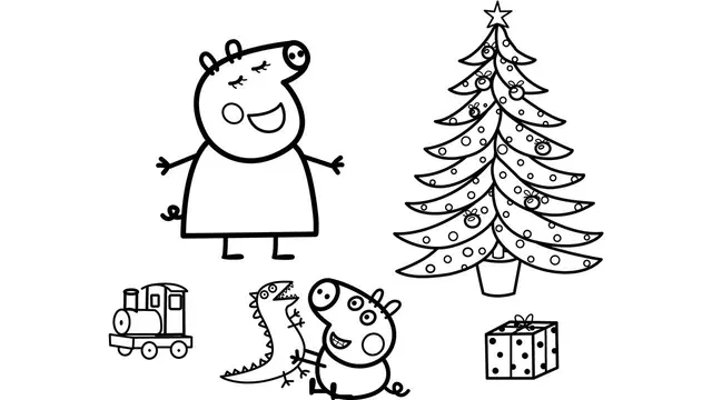 Coloriage La Famille Peppa Pig 25 Décembre Noël - Peppa pig à imprimer