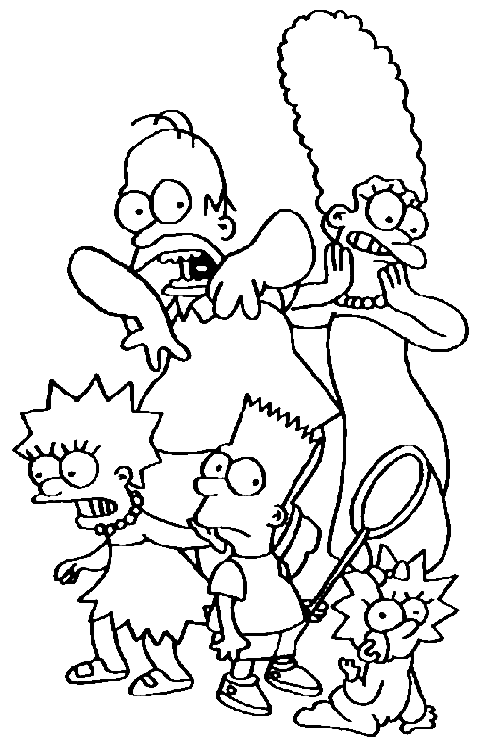 Coloriage La Famille Simpson Effarayee - Simpson à imprimer