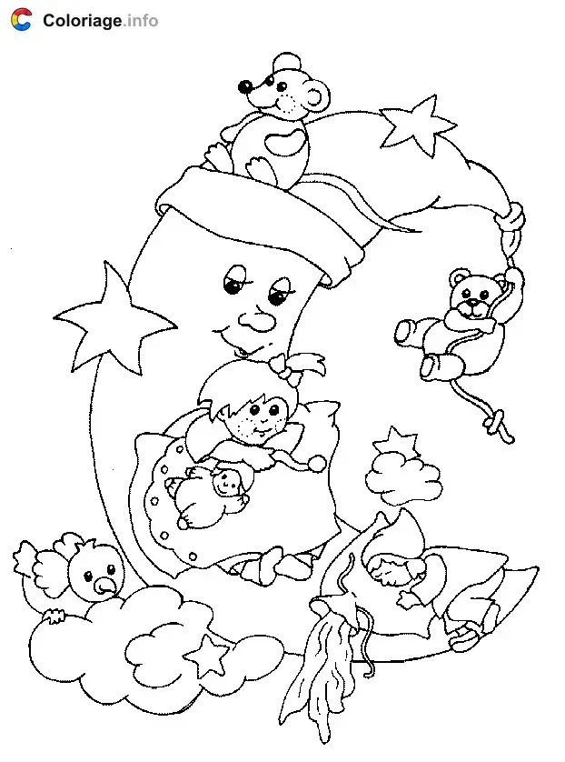 The Moon in Children's Dreams coloring page to print