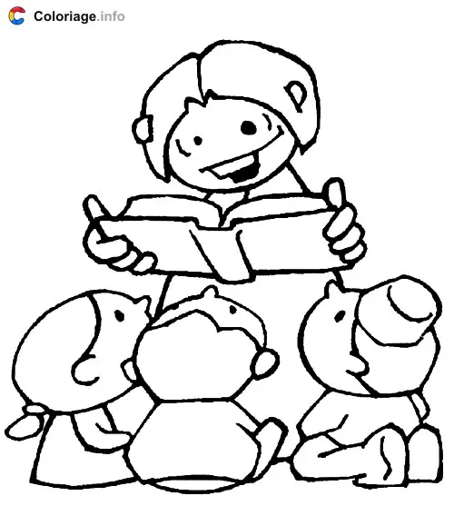 Coloriage La maitresse fait la lecture aux enfants - Rentrée scolaire à imprimer