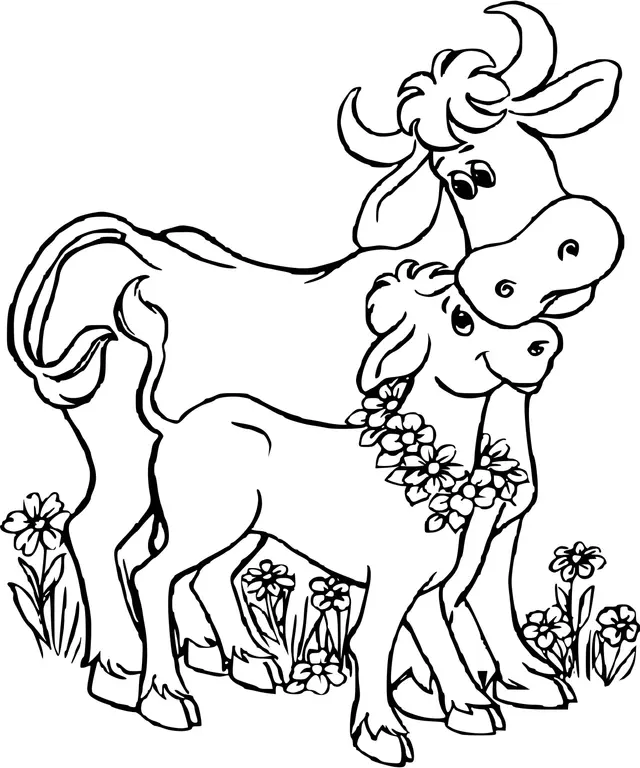 Coloriage La Maman Vache Avec Son Petit Veau - Vache à imprimer