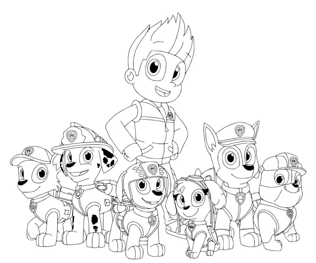 Coloriage La Patrouille De Huit Chiens Menee Par Ryder Le Jeune Garçon De Dix Ans - Pat patrouille à imprimer